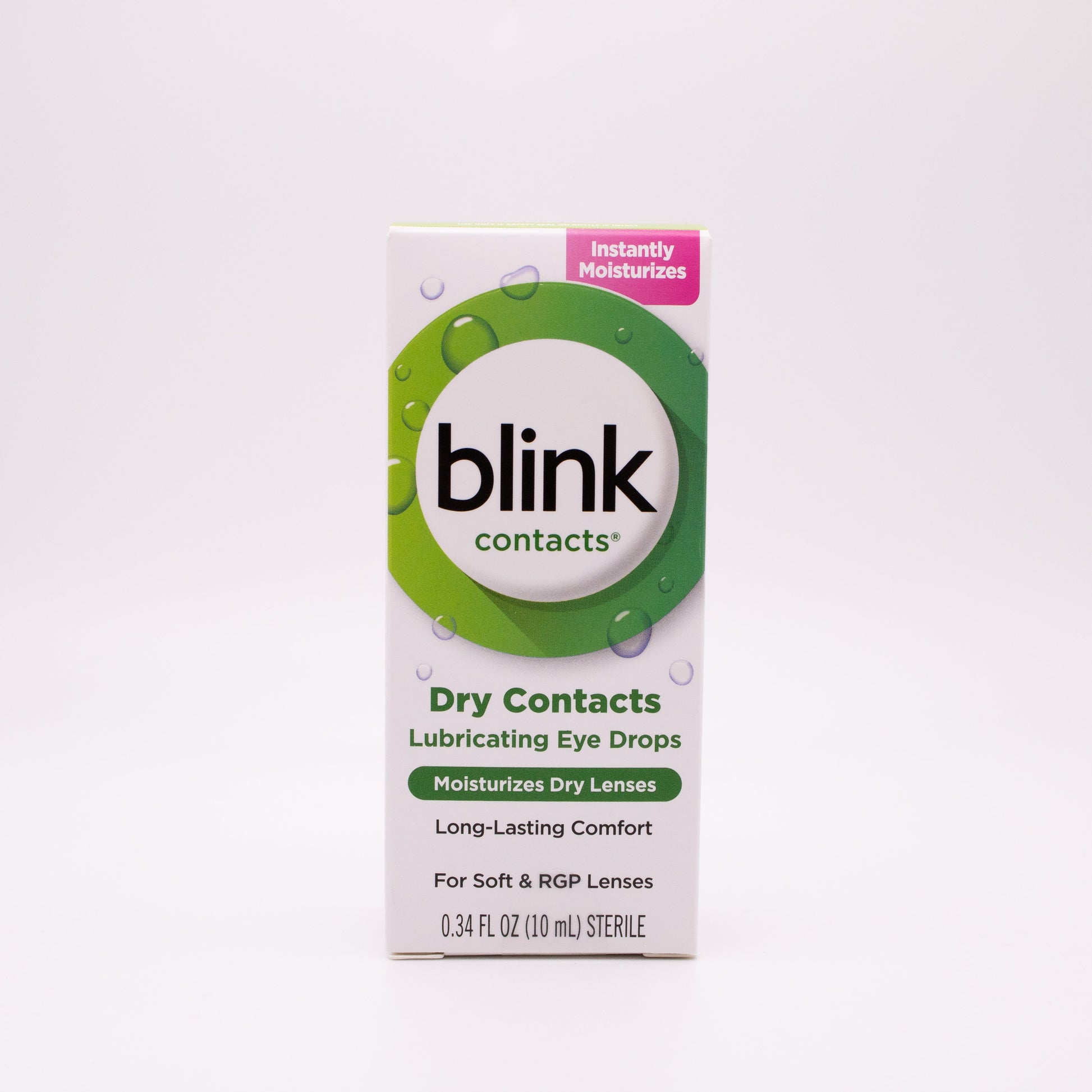 Box of Blink dry contacts eye drops on a white background