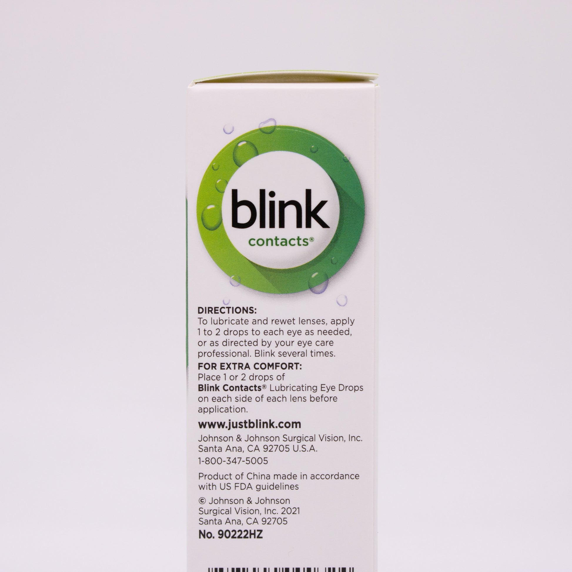 Blink contact lenses packaging with directions label on a white background