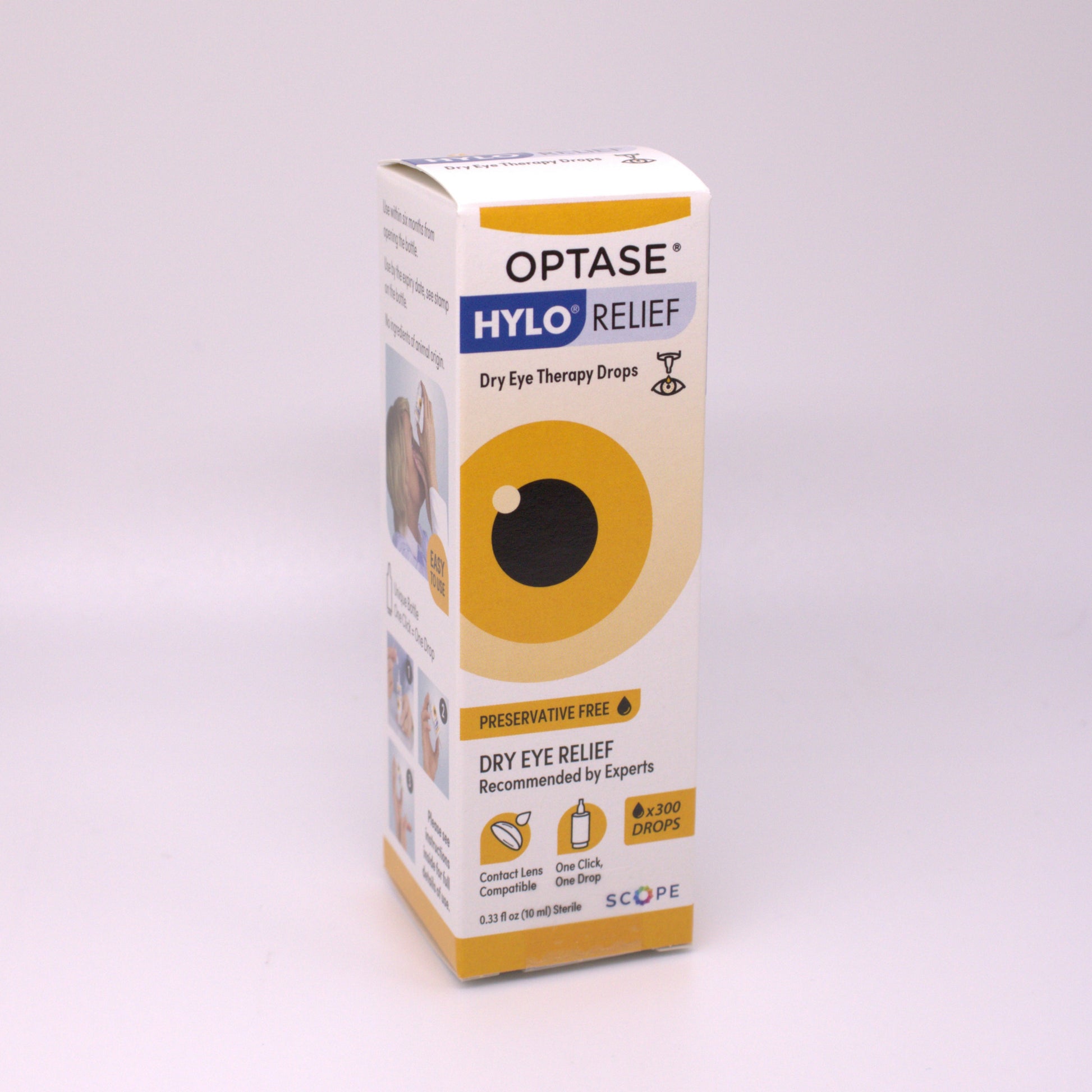 Optase Hylo relief box on a white background