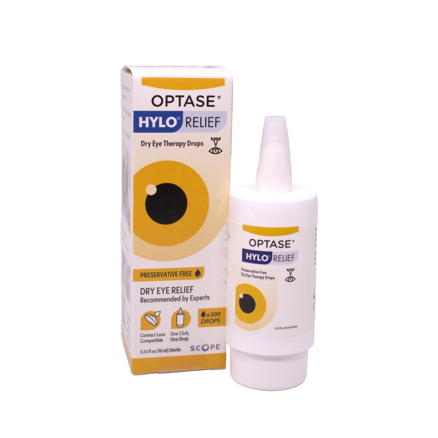 Optase Hylo Relief Box with product on white background