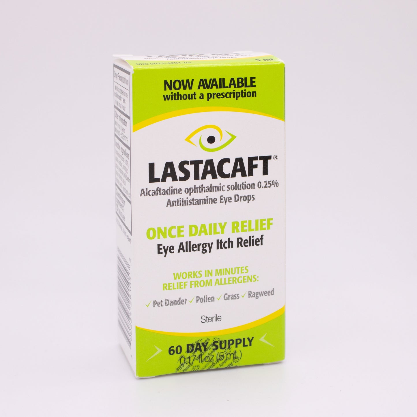 Lastacaft Allery Relief eye allergy relief box on a white background