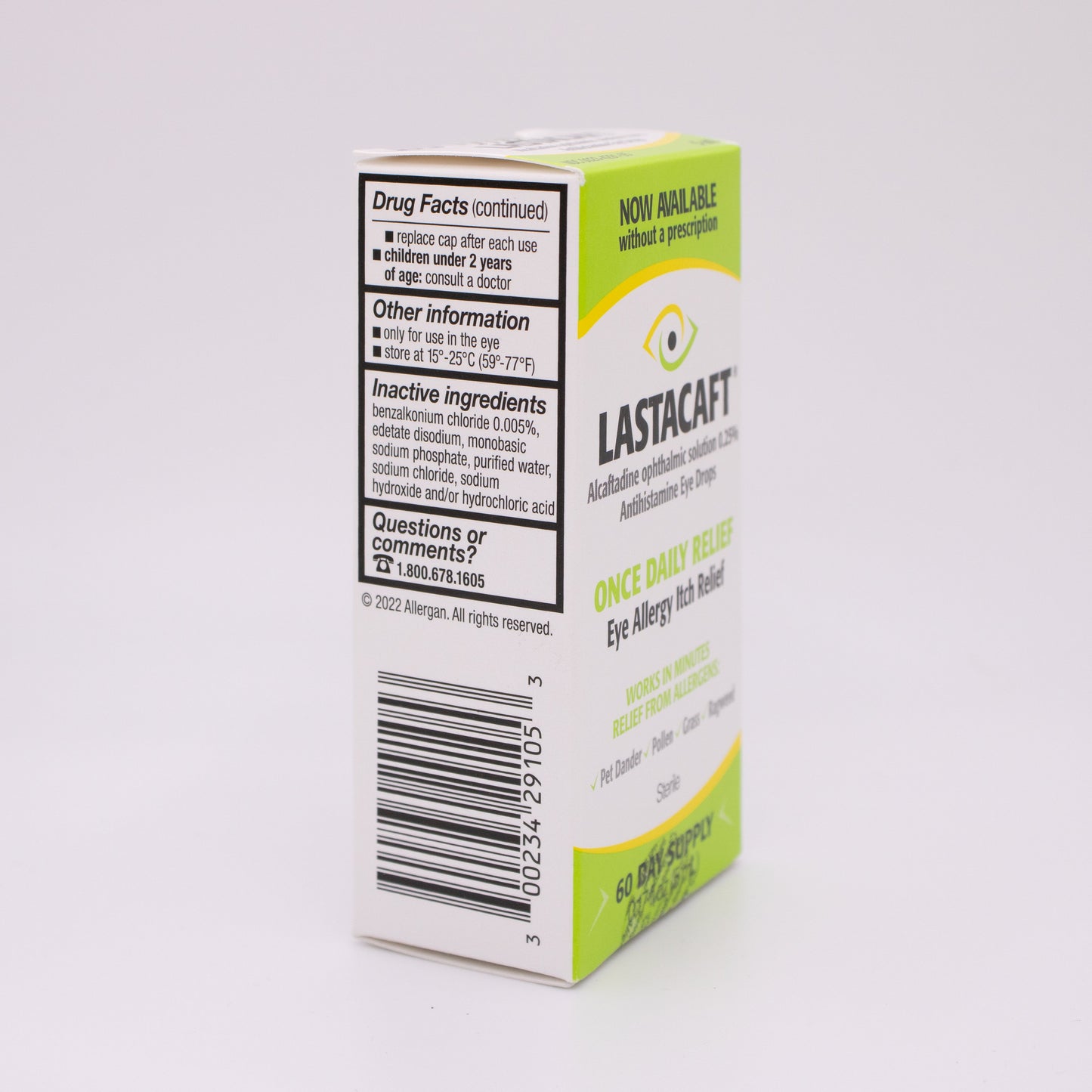 Lastacaft Allery Relief box with drug facts on a white background