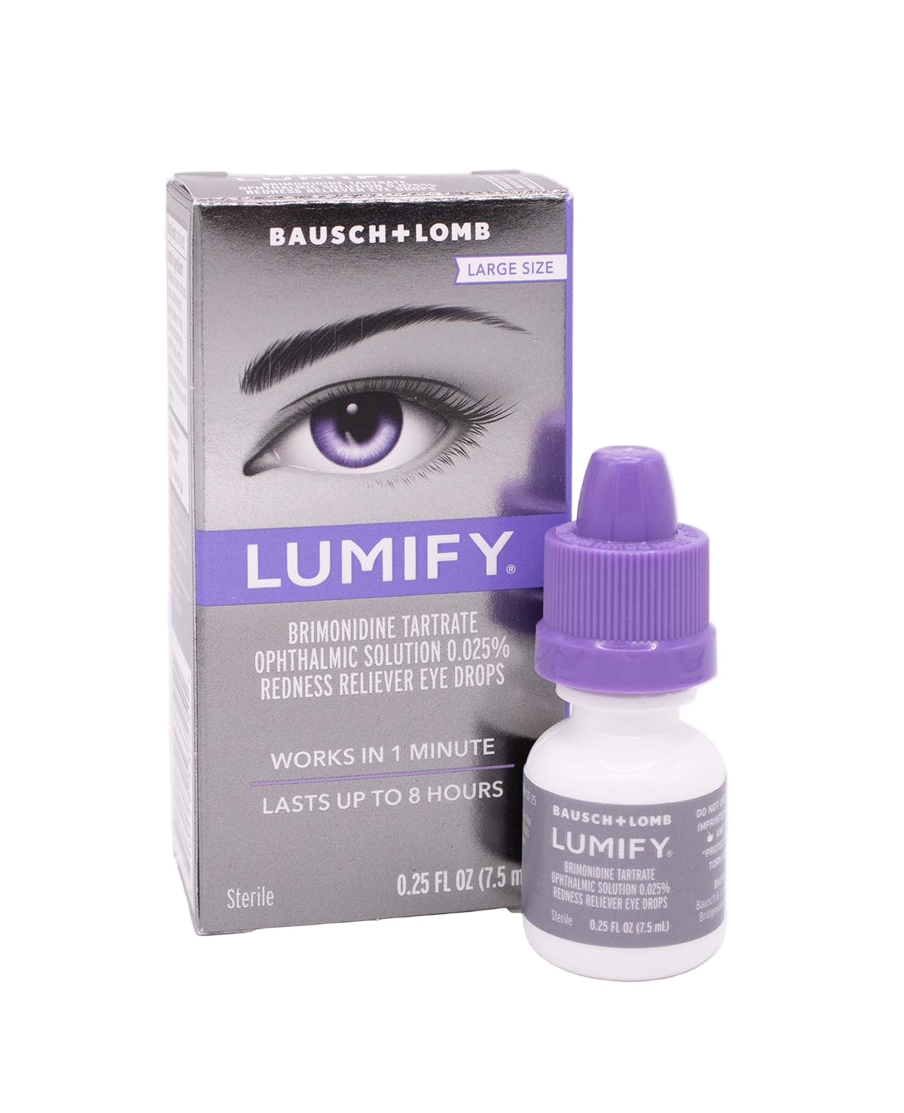Bausch & Lomb Lumify eye drop bottle and packaging on a white background