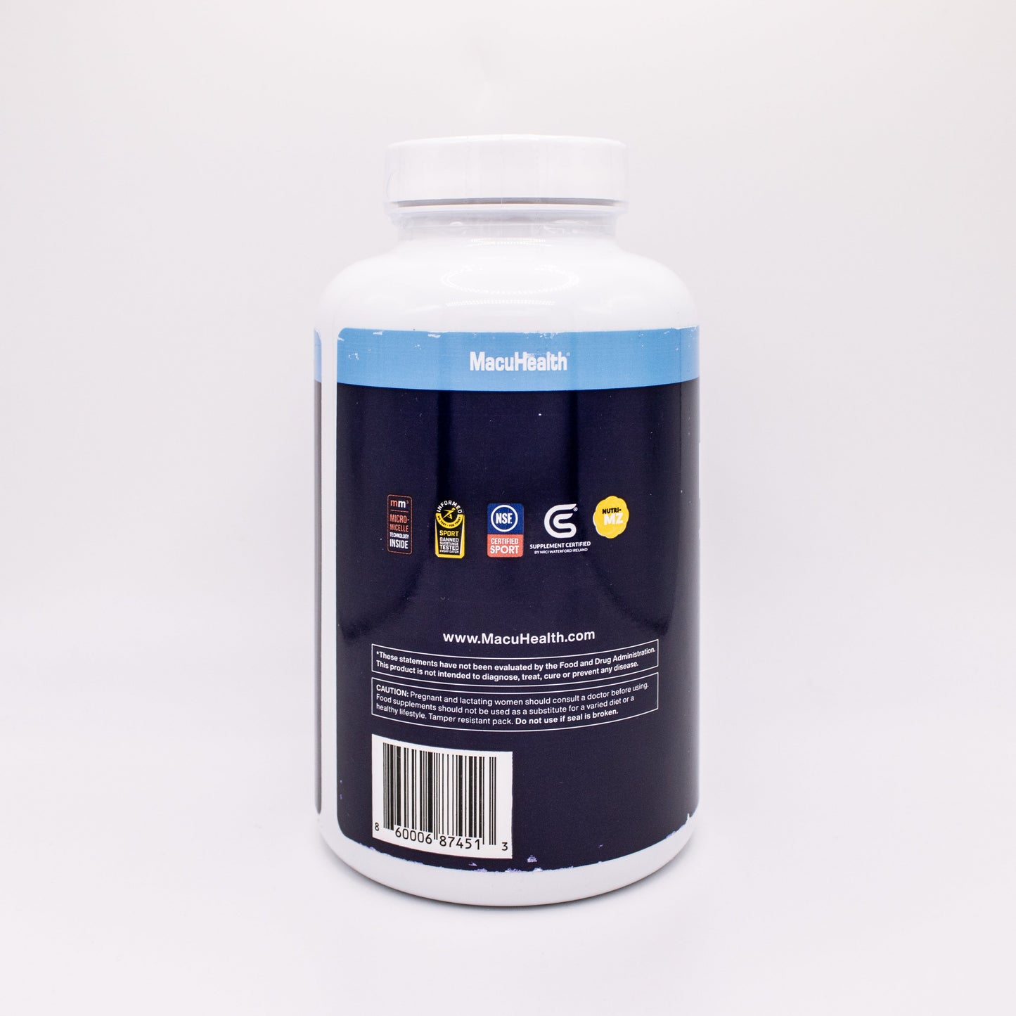 Supplement container with a label on a white background