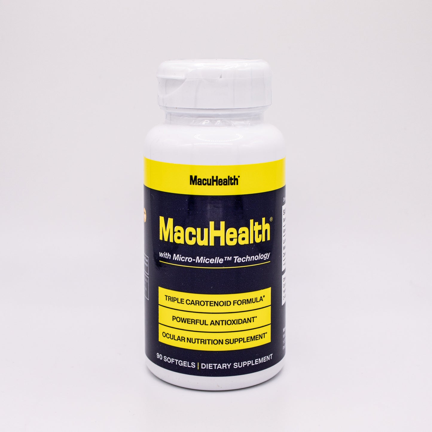 MacuHealth supplement bottle on a white background