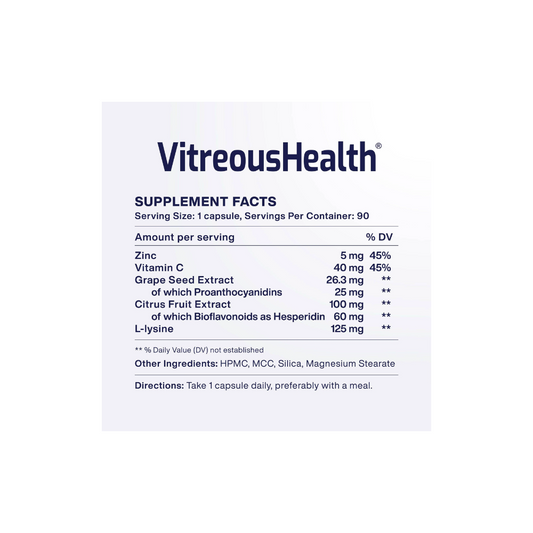 MacuHealth Vitreous Health Vitamins Supplement Facts