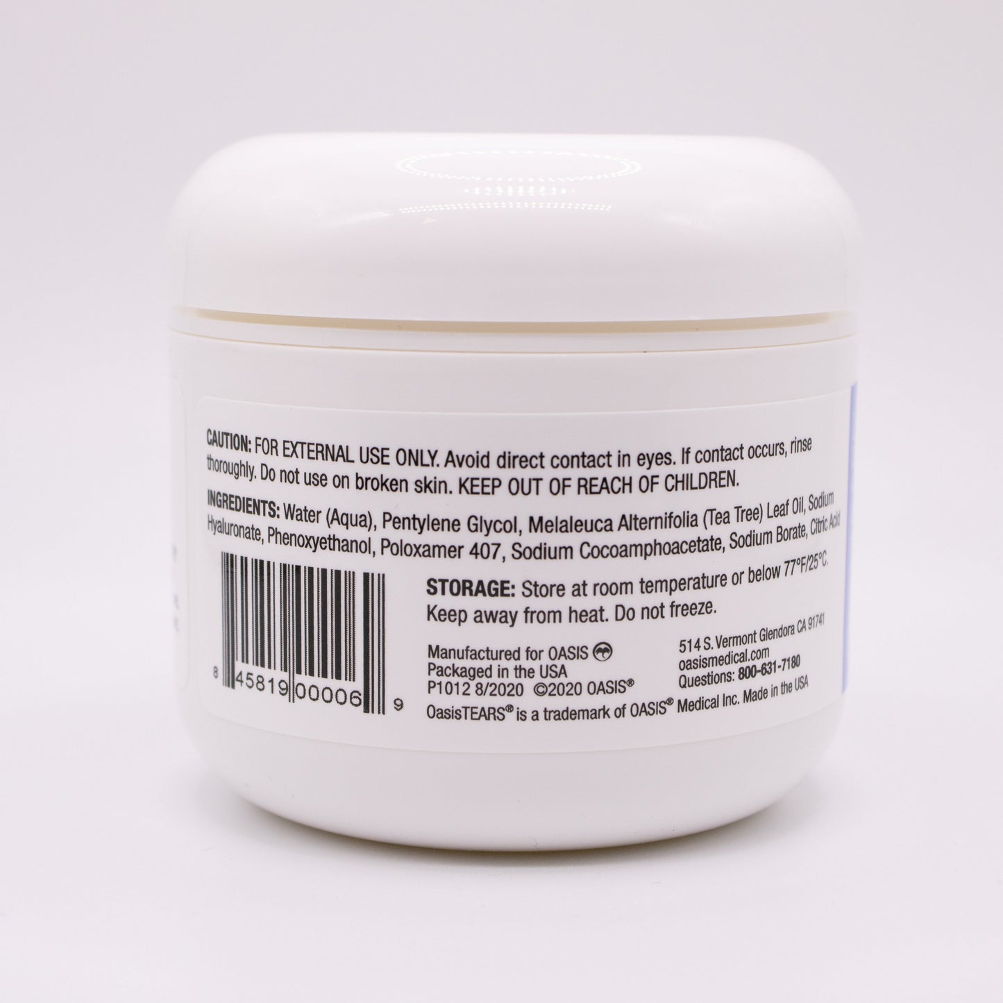 Oasis Lid & Lash container caution label on a white background