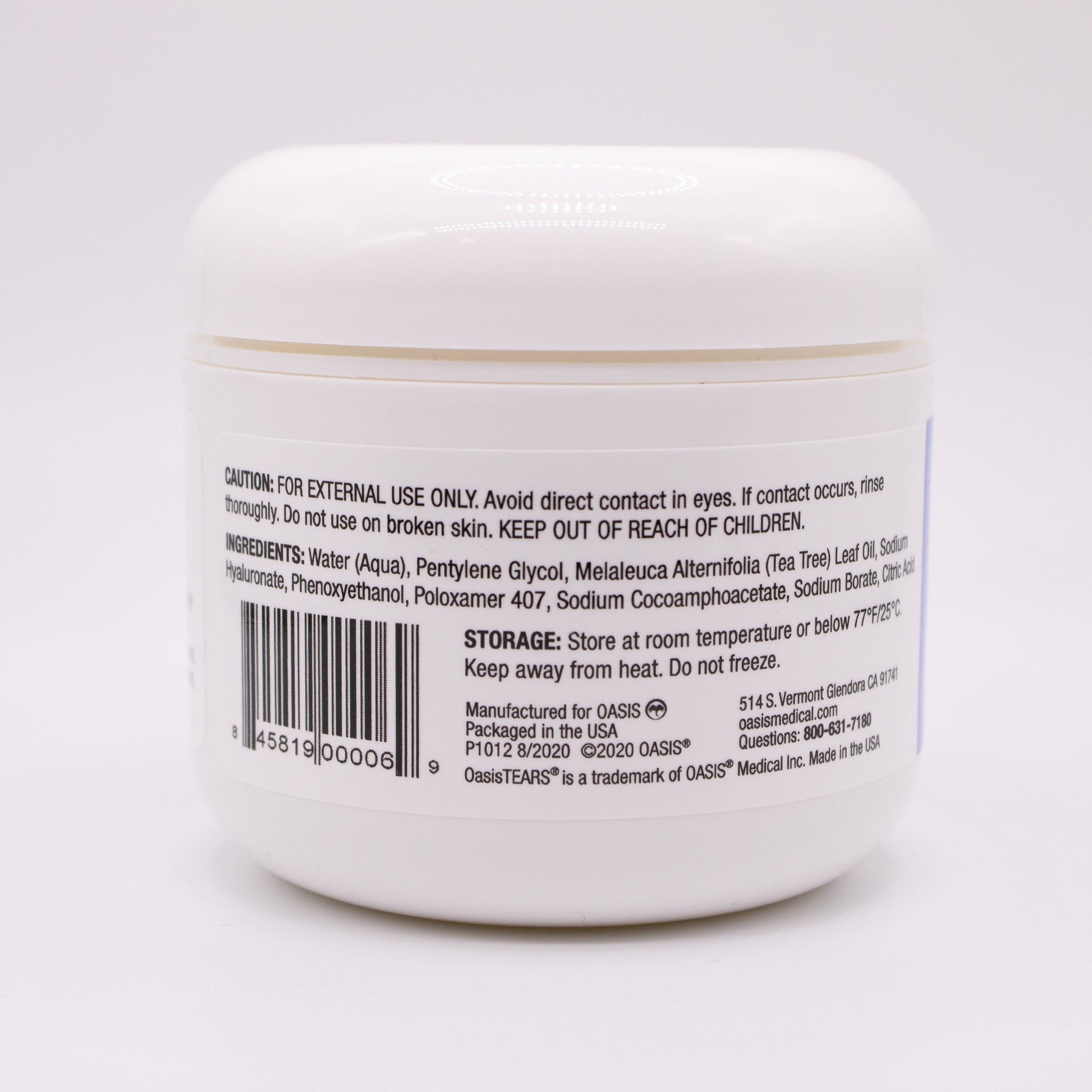 Oasis Lid & Lash container caution label on a white background