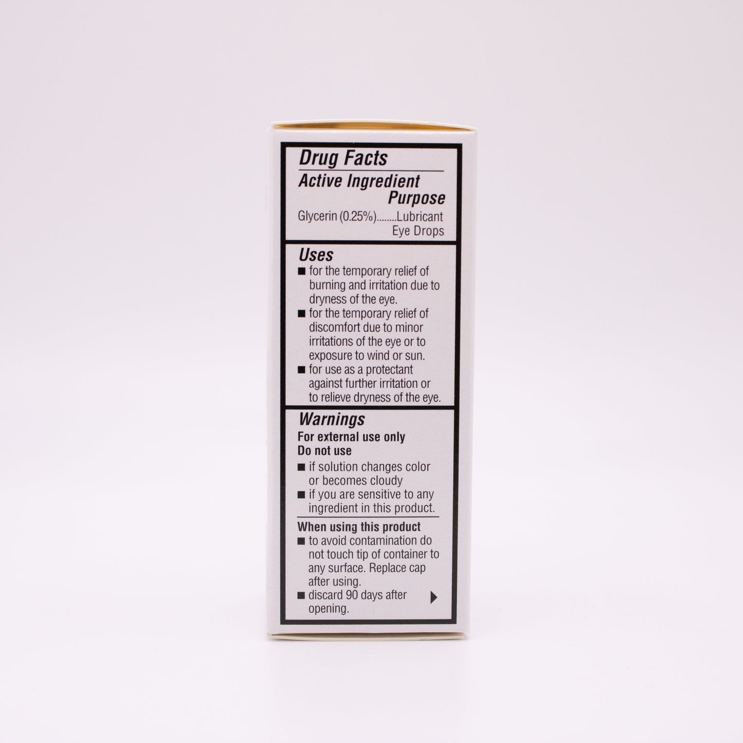 Oasis Tears PF Plus lubricant eye drops drug facts label on a white background