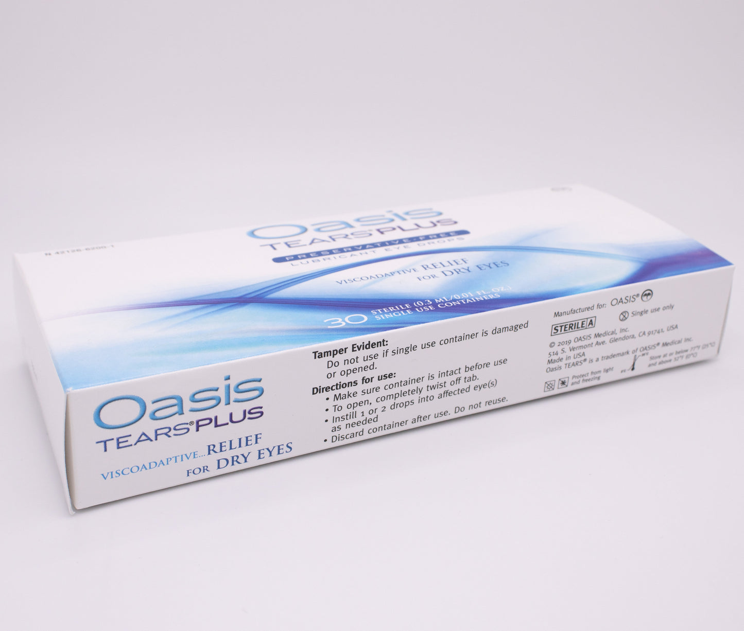Oasis Tears Plus Box bottom label on white background