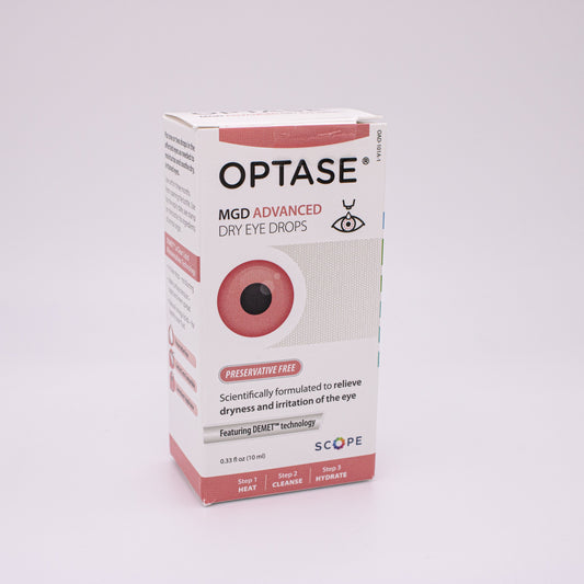 Box of Optase MGD Advanced Dry Eye Drops on a white background