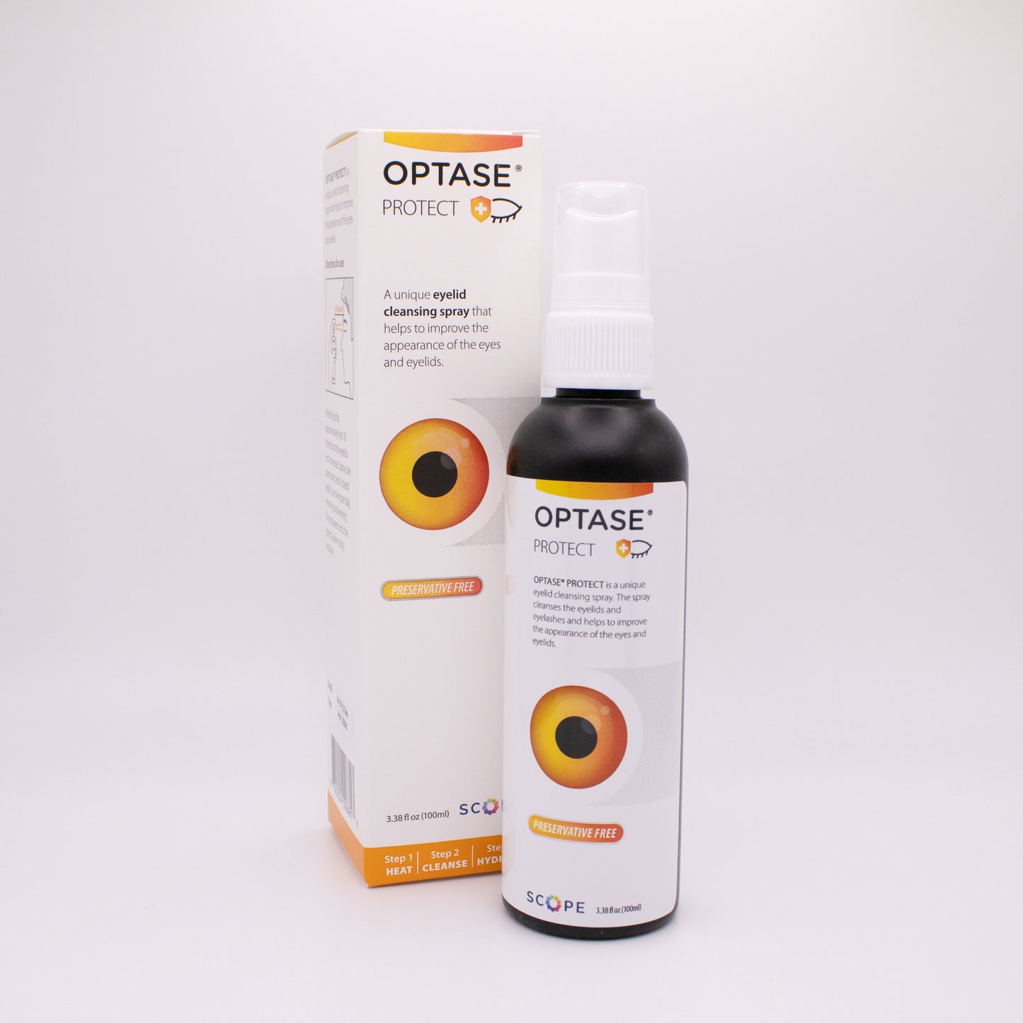 Optase protect spray with packaging on a white background