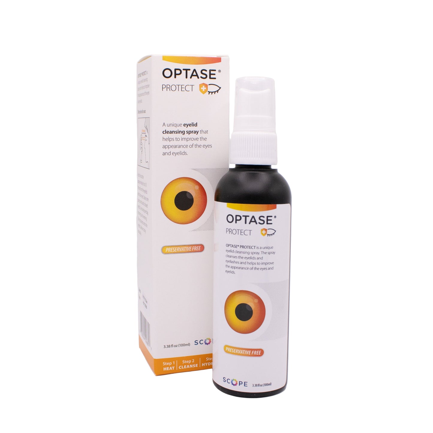Optase protect spray with packaging on a white background