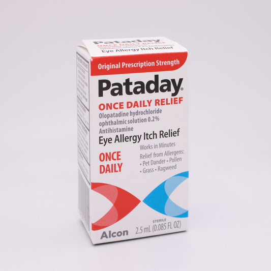 Pataday Once Daily eye allergy relief packaging on a white background