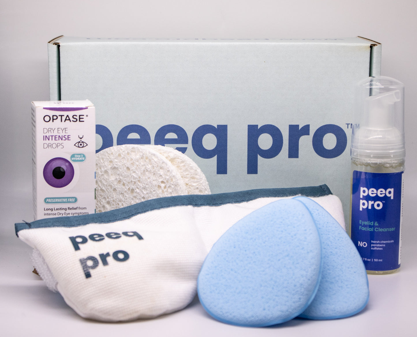Peeq Dry Eye Essentials Box with products (with Dry Eye Intense)