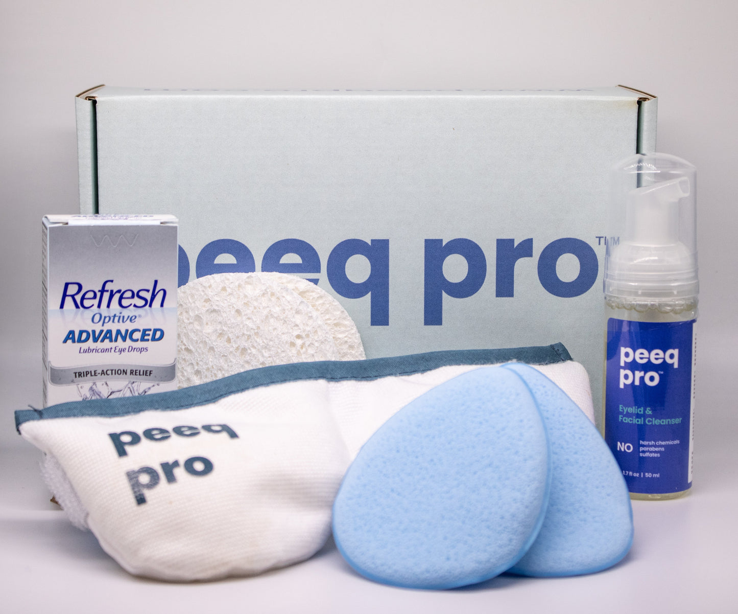 Peeq Dry Eye Essentials Box with products (with Refresh Optive Advanced)