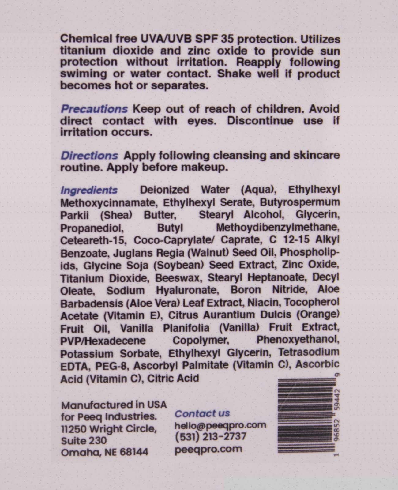 Peeq Sun Cream label