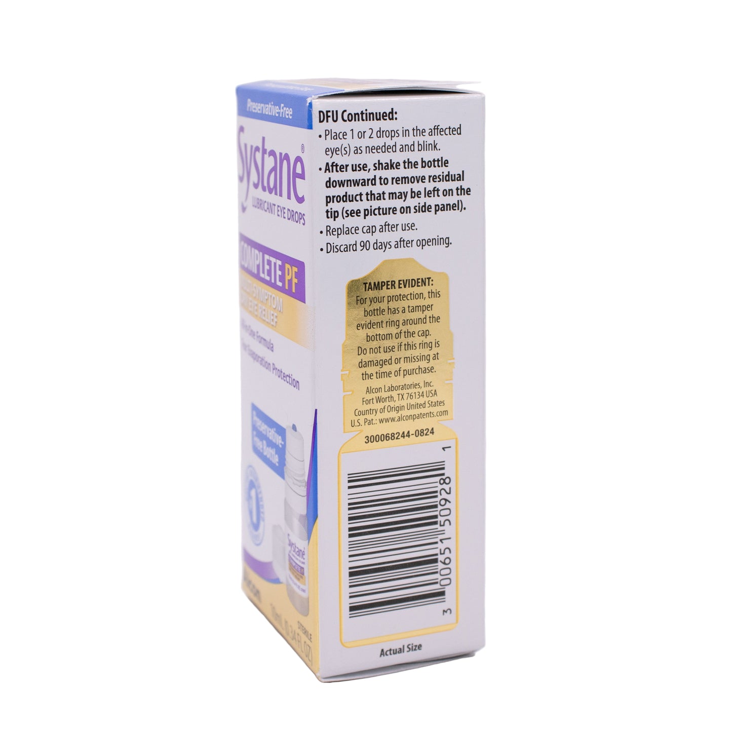 Systane Complete PF box with drug facts label on a white background
