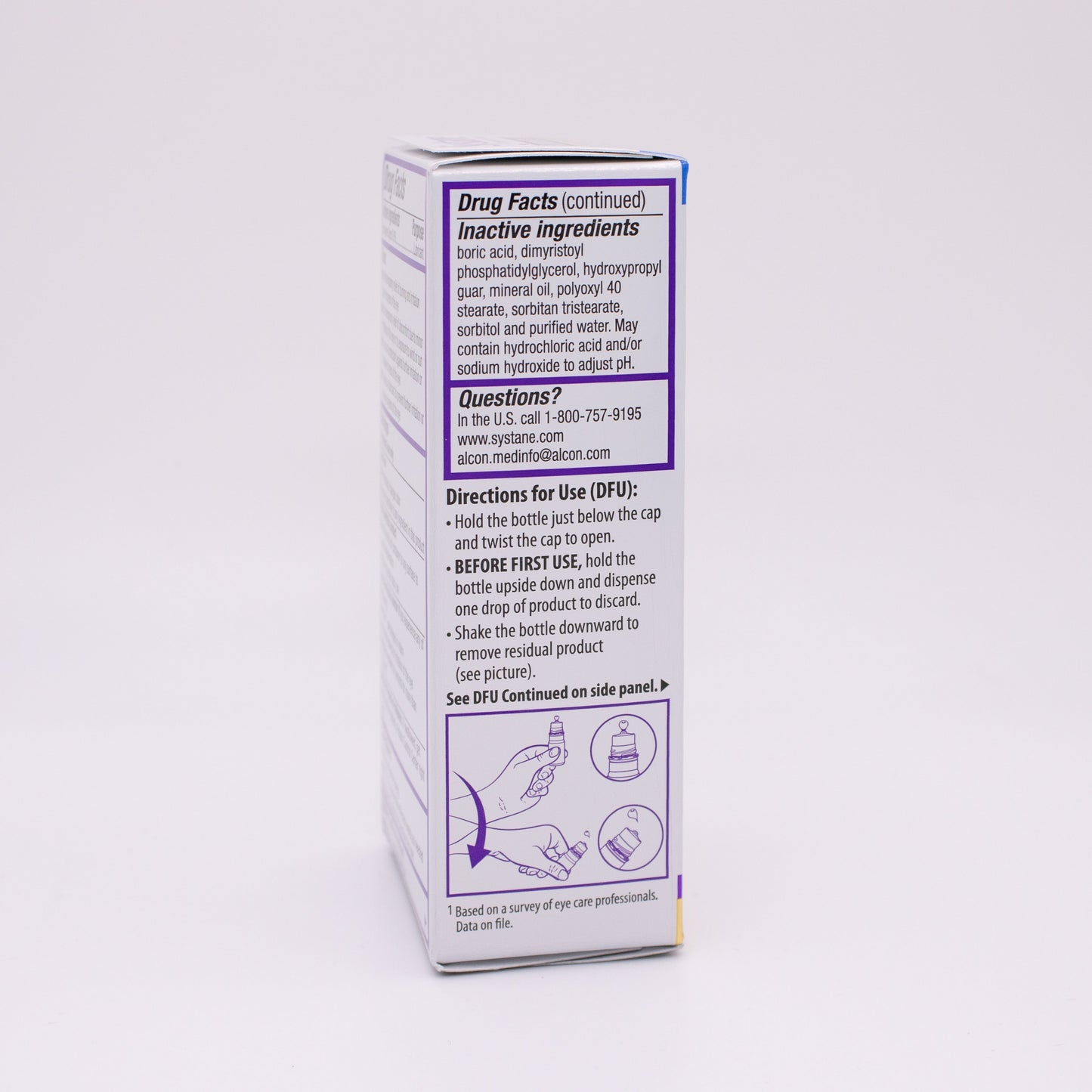 Systane Complete PF box with drug facts label on a white background