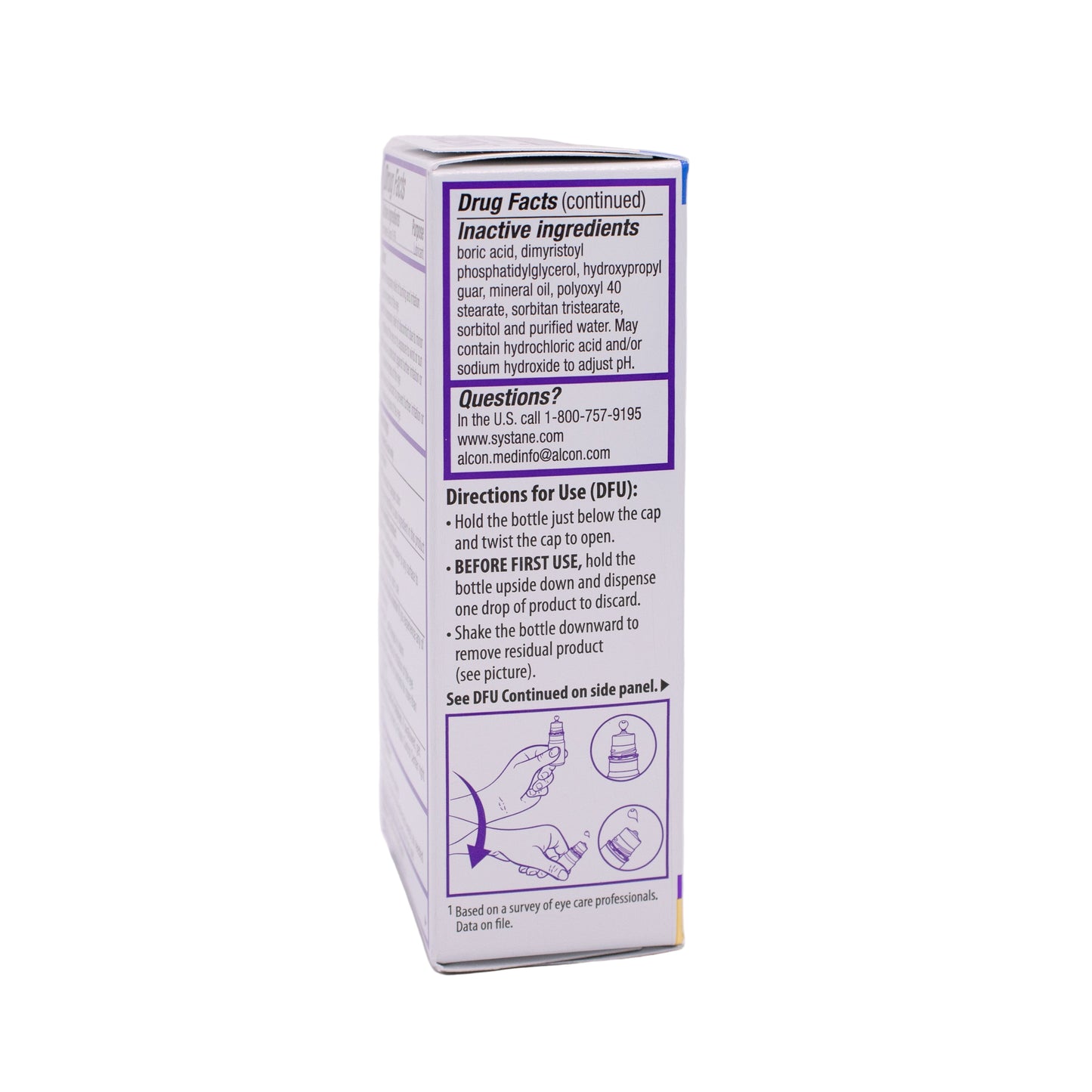 Systane Complete PF box with drug facts label on a white background