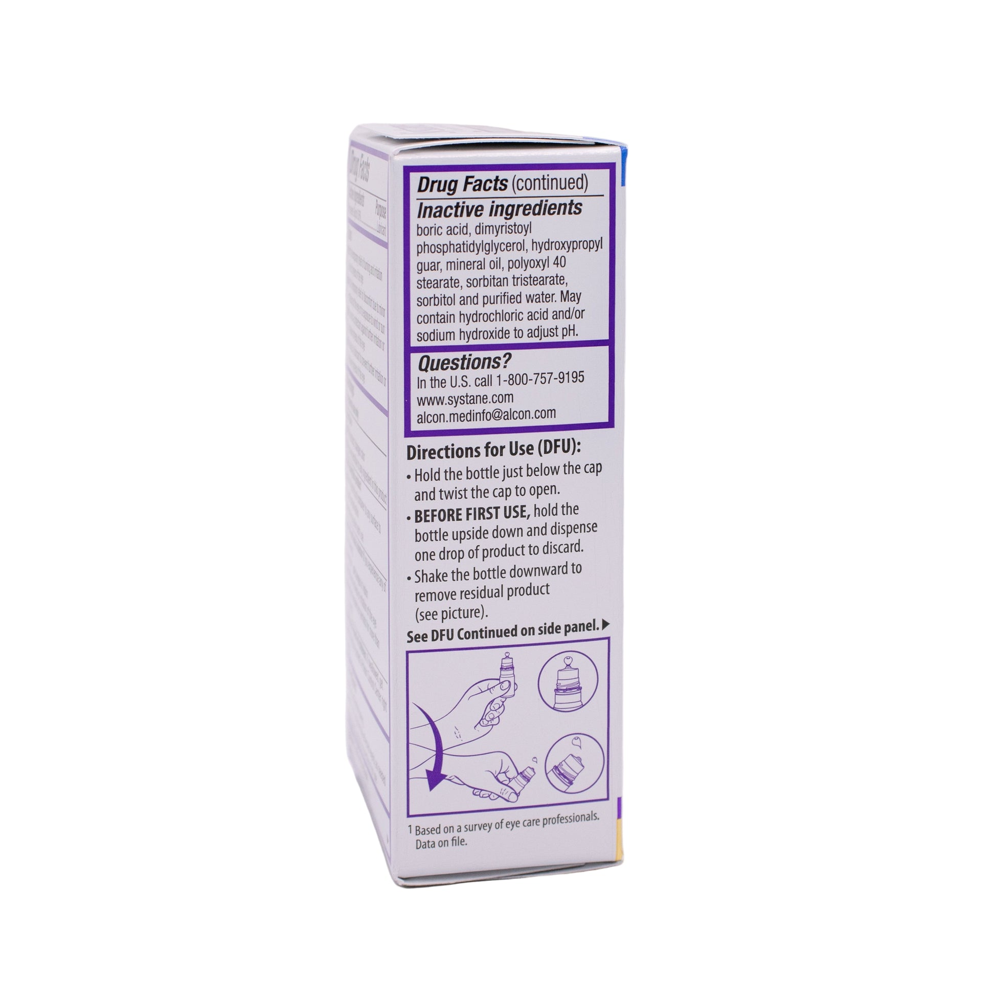 Systane Complete PF box with drug facts label on a white background