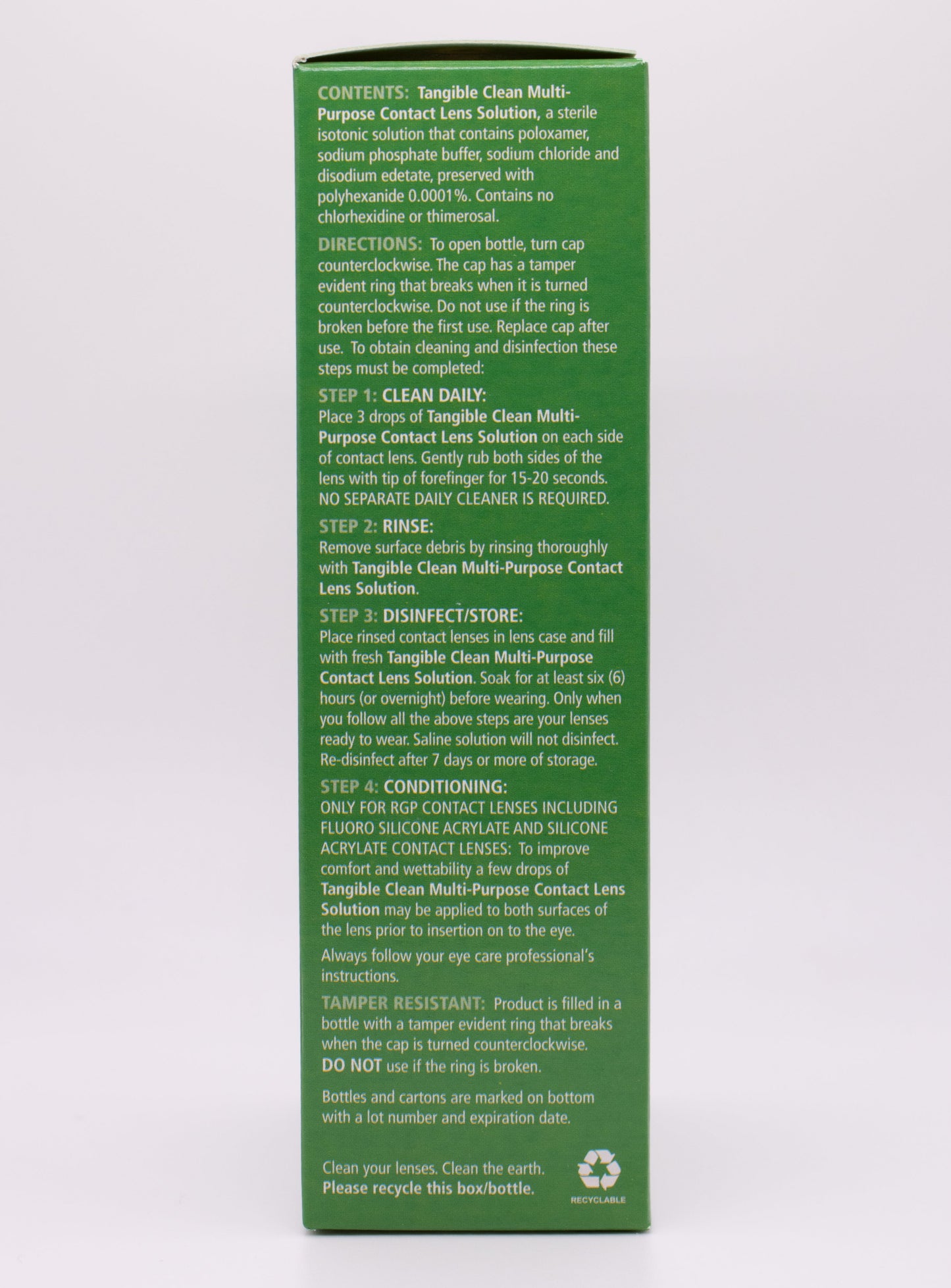 Tangible Clean solution contents label