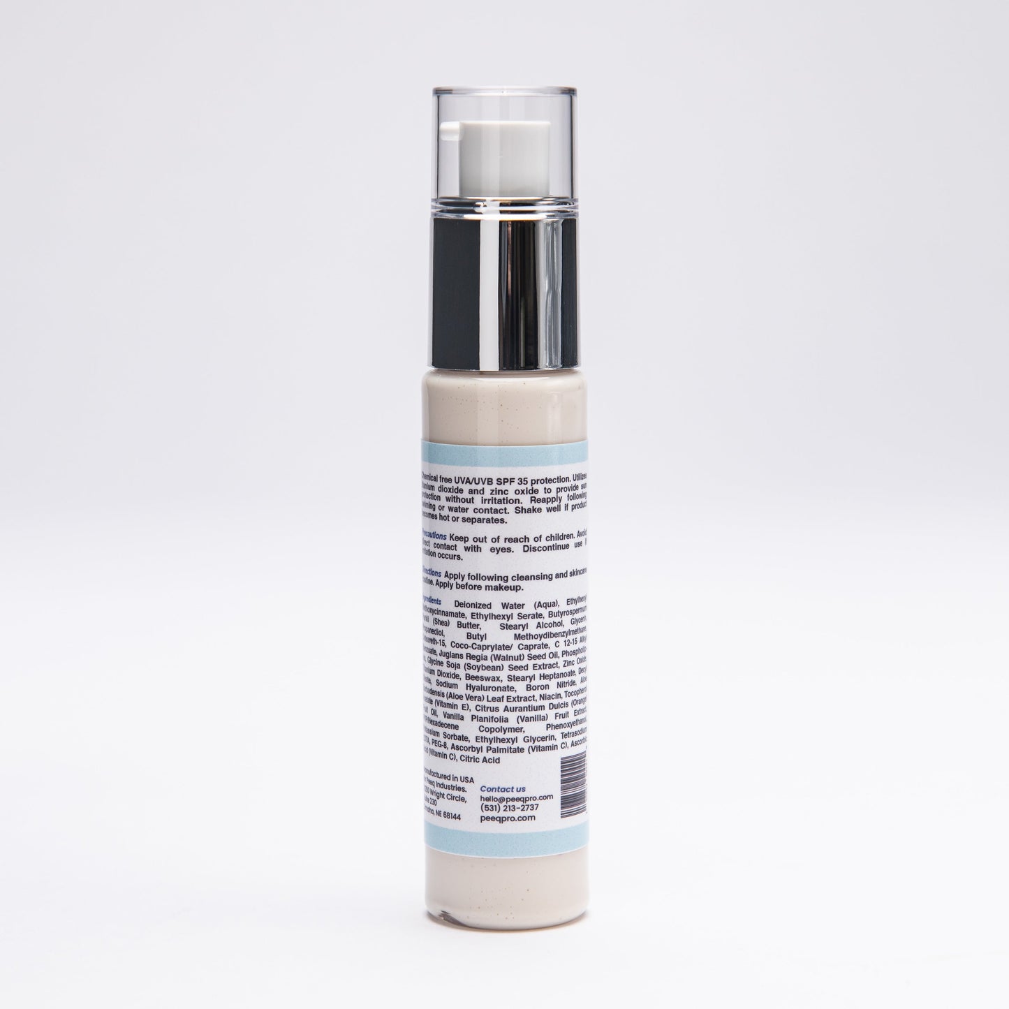 Back of Peeq Pro Sun Cream bottle