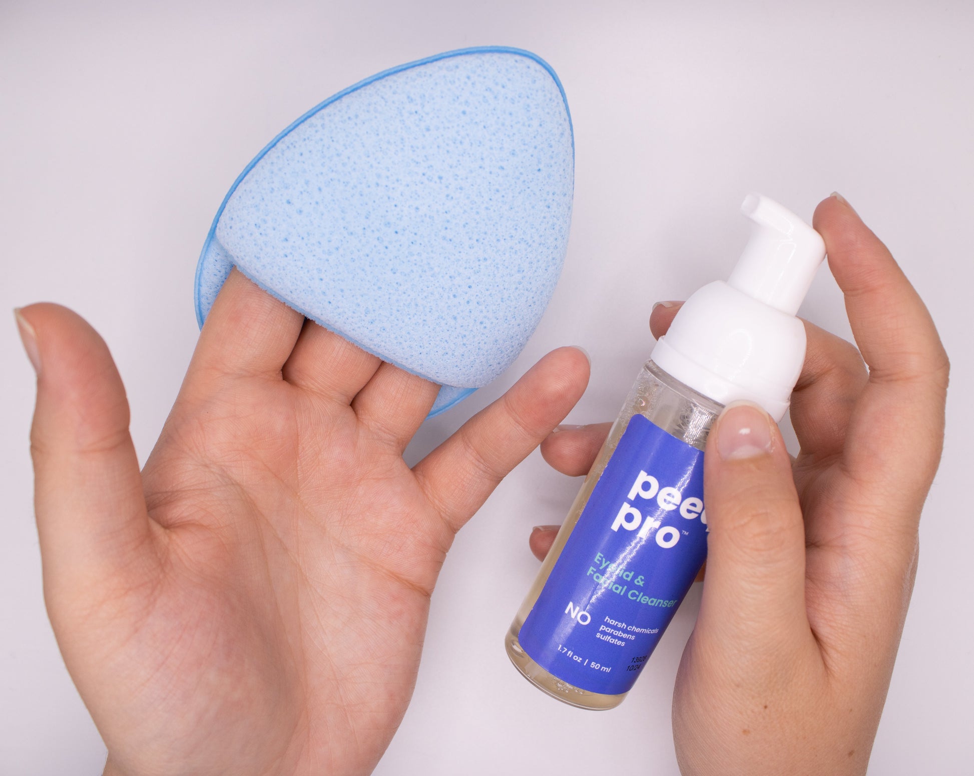 bishop sponge in use with Peeq cleanser
