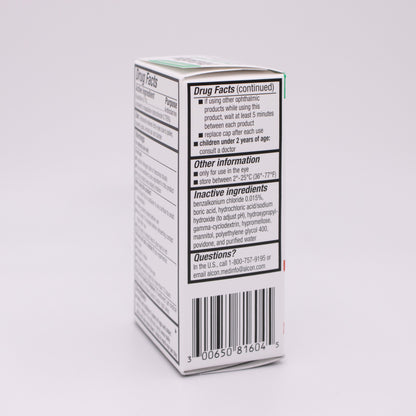 Extra Strength Pataday Once Daily Relief Drug facts label on a white background