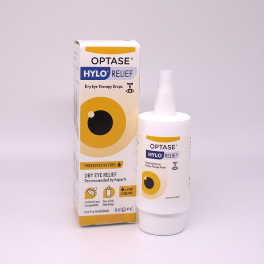Optase Hylo Relief Box with product on white background