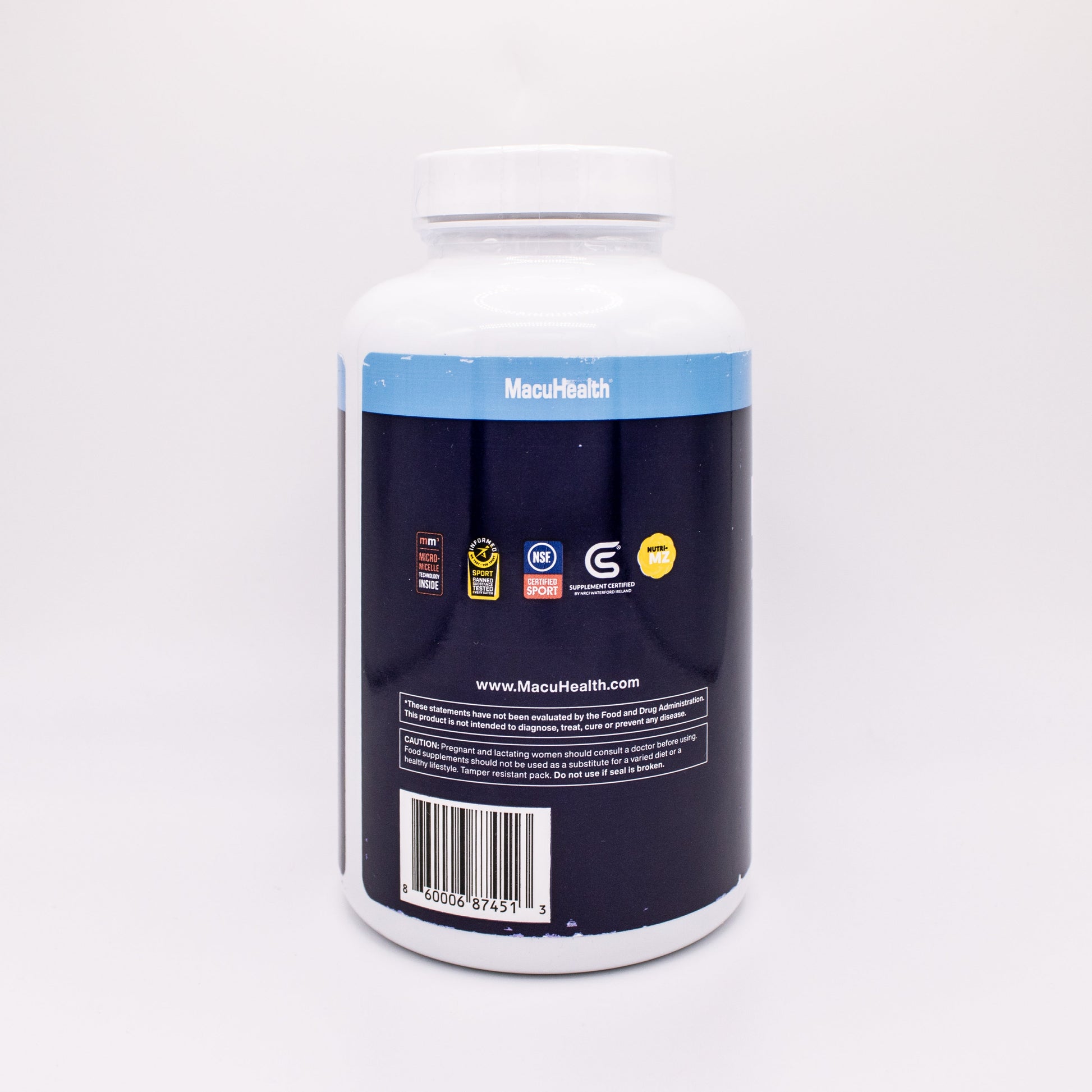 Supplement container with a label on a white background