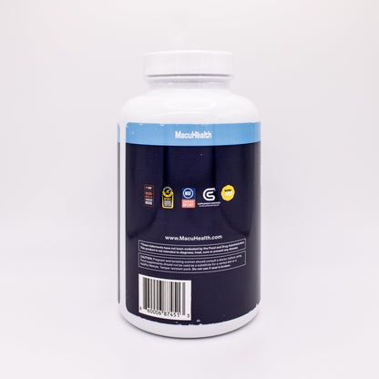 Supplement container with a label on a white background