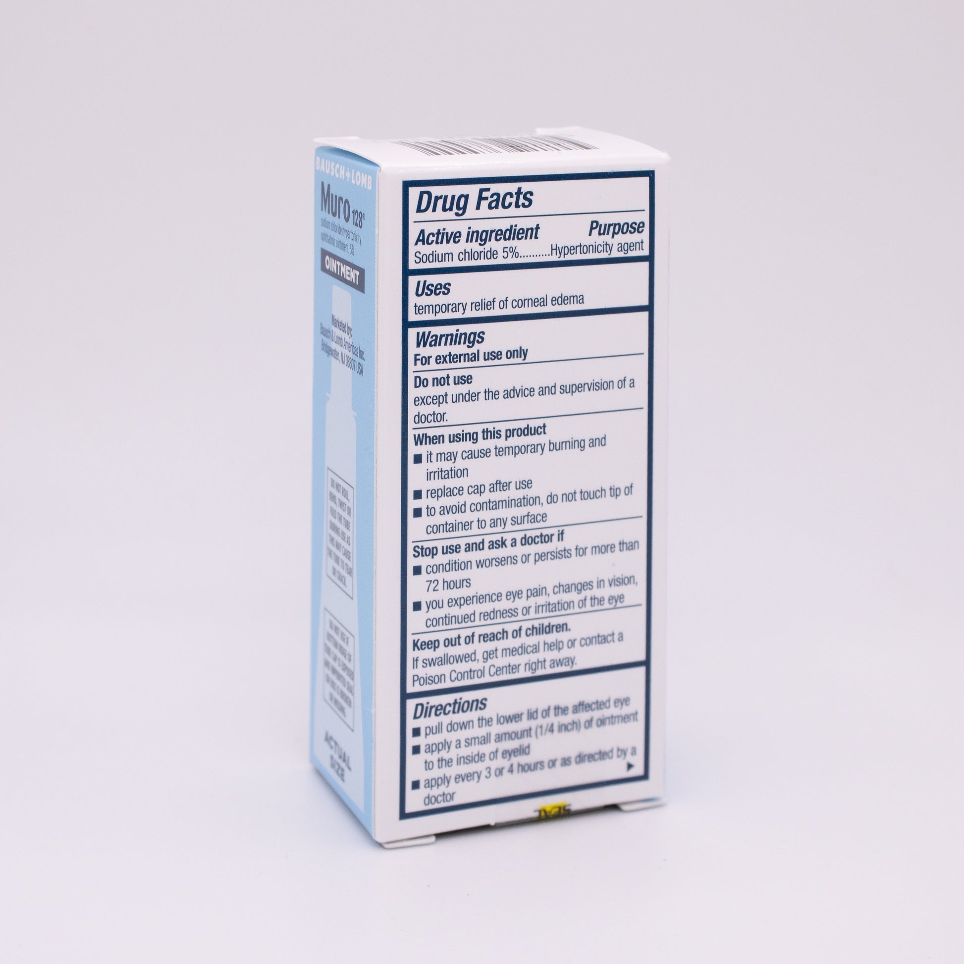 Muro 128 box with 'Drug Facts' label on a white background