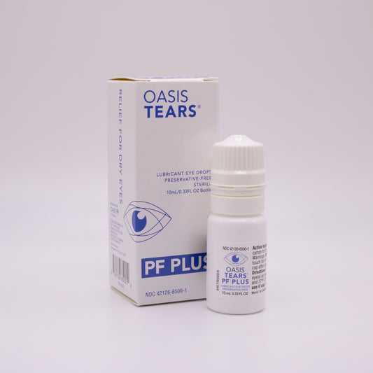 Oasis Tears PF Plus eye drop box with bottle on a white background