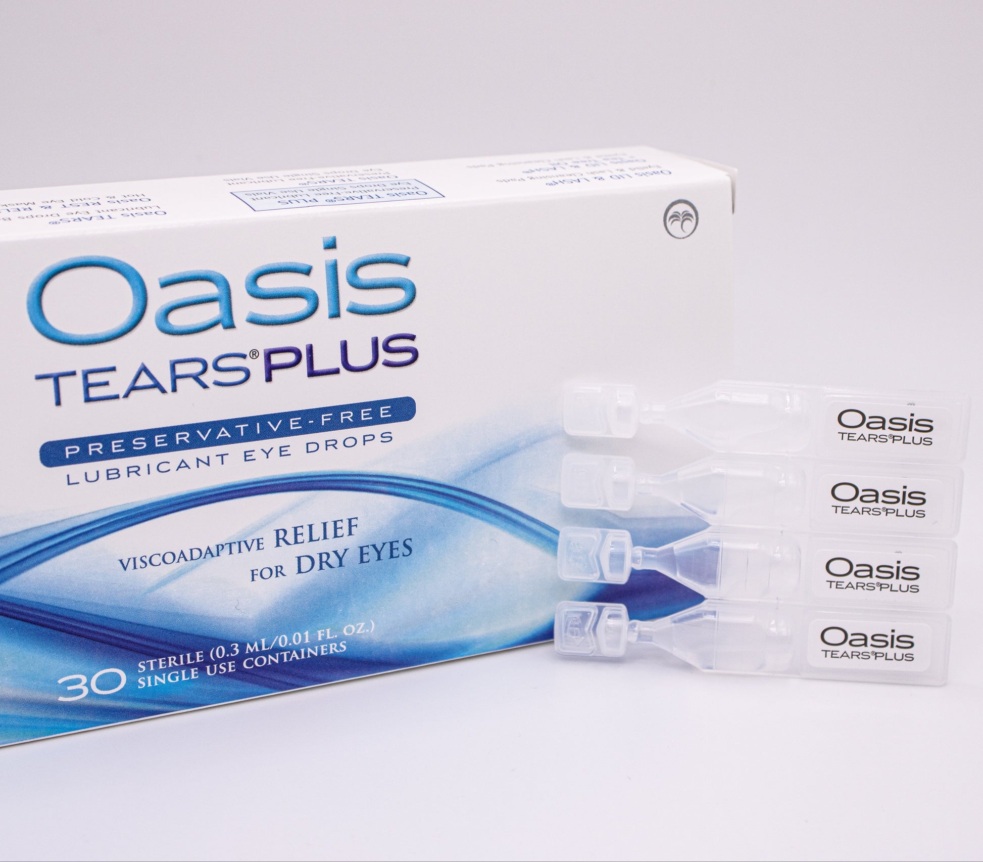 Oasis Tears Plus eye drop packaging on a white background