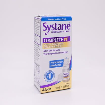 Systane Complete PF Lubricant Eye Drops box on a white background