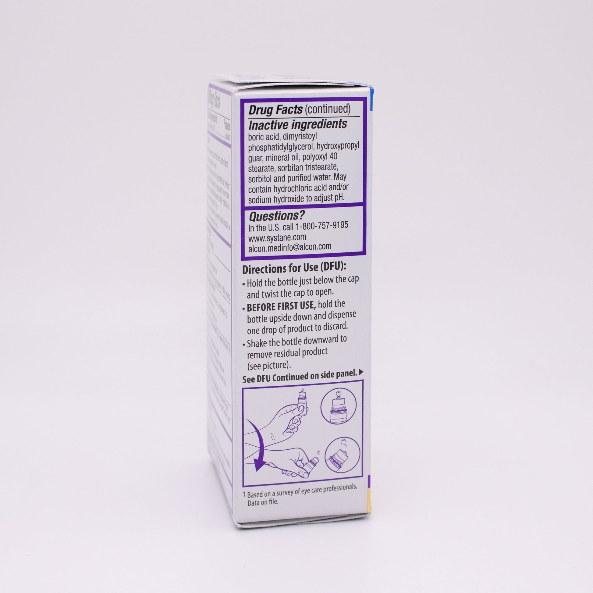 Systane Complete PF box with drug facts label on a white background