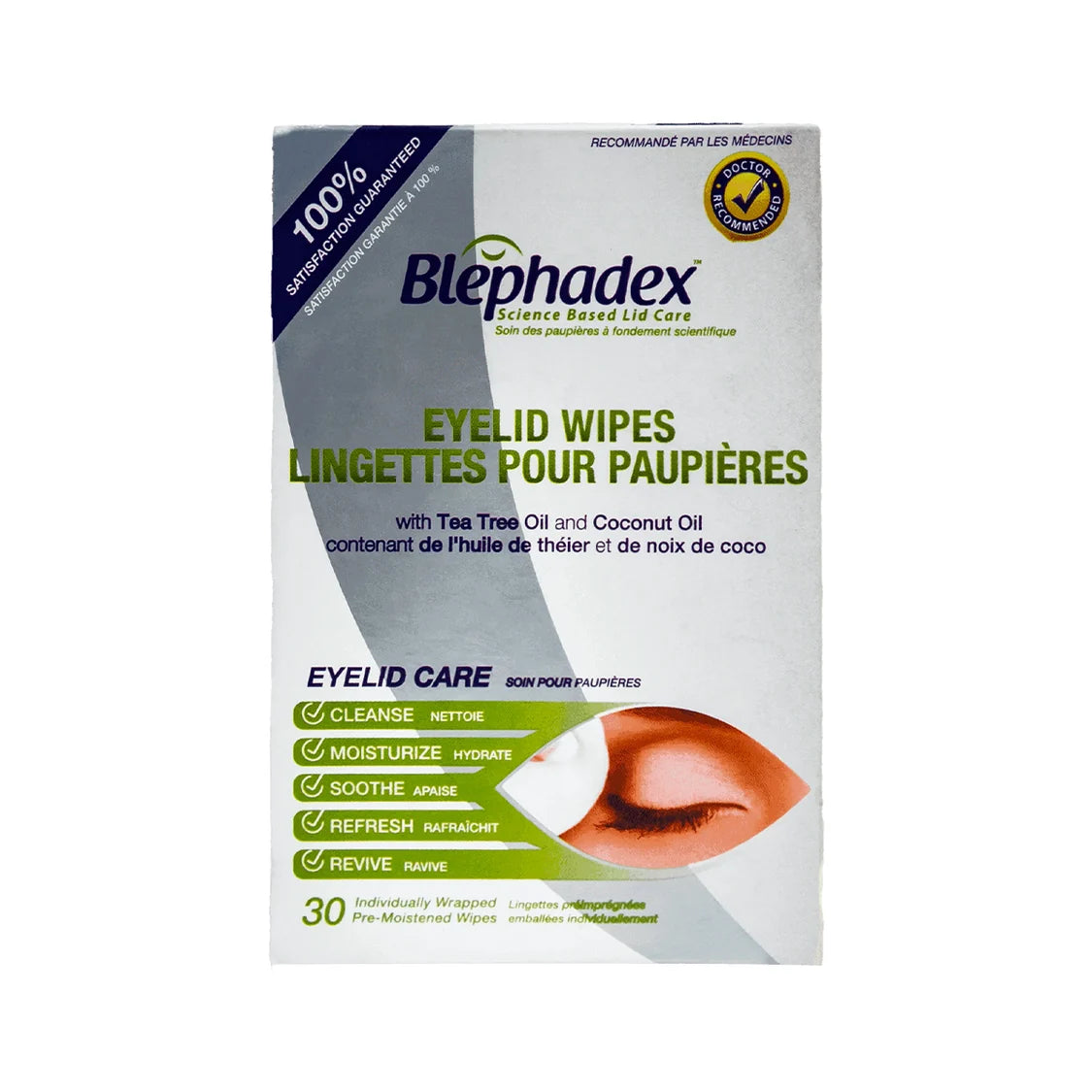 Blephadex Eyelid Wipes with Tea Tree and Coconut Oil (30 ct)