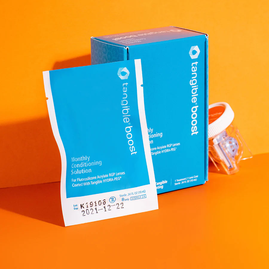 Tangible Boost packaging on an orange background